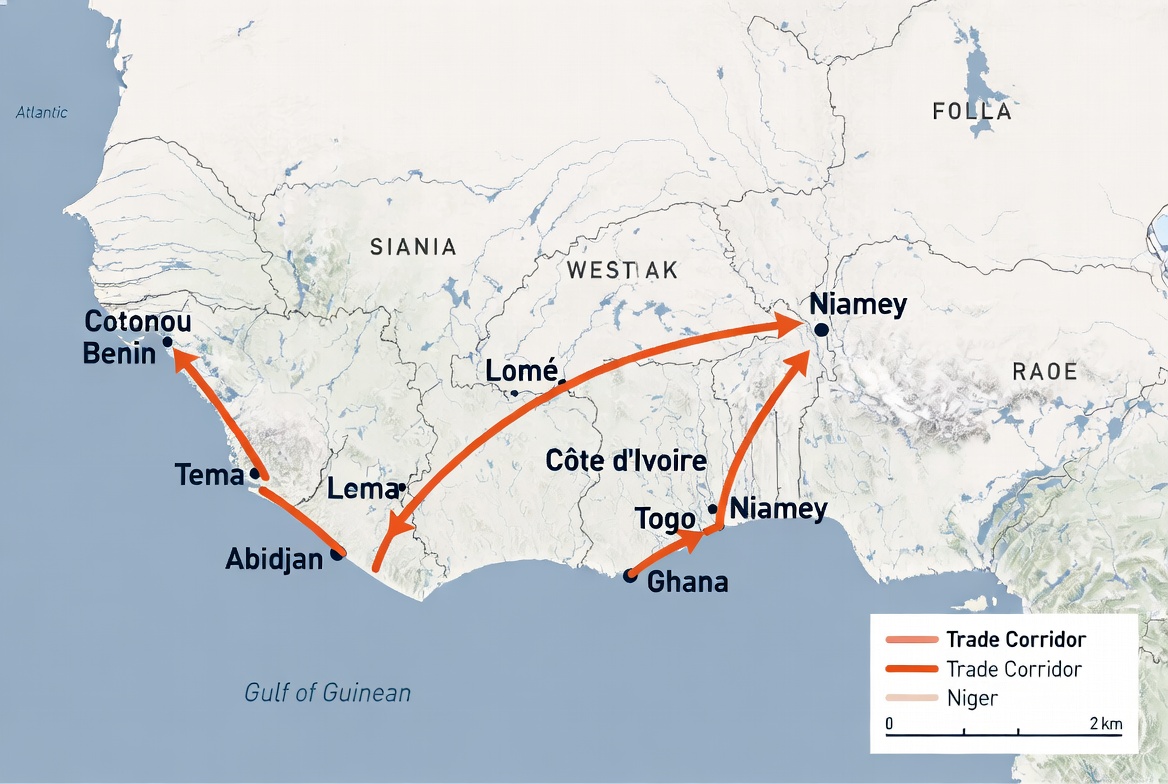 Carte des corridors logistiques STAF-SG en Afrique de l'Ouest